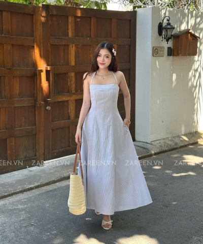 ĐẦM SỌC DÁNG DÀI BUỘC NƠ ZAREEN DAX105