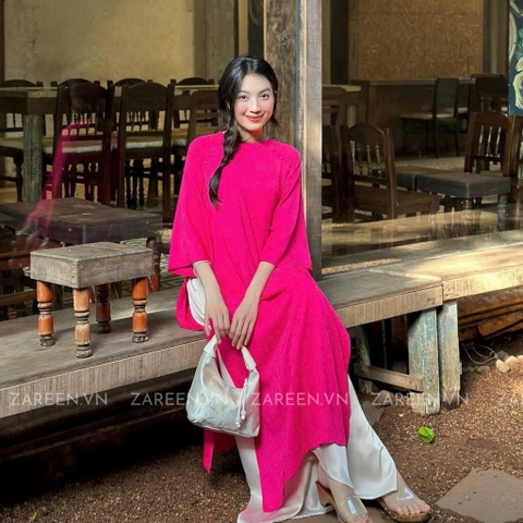 ÁO DÀI ĐAN THANH LỤA TẰM CỔ TRÒN ĐÍNH NÚT ZAREEN ADI03