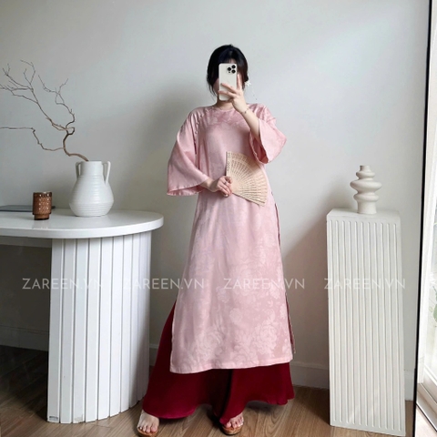 ÁO DÀI ĐAN THANH LỤA TẰM CỔ TRÒN ĐÍNH NÚT ZAREEN ADI03