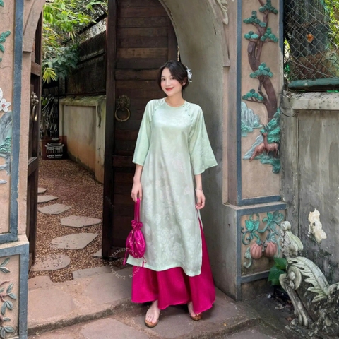 ÁO DÀI ĐAN THANH LỤA TẰM CỔ TRÒN ĐÍNH NÚT ZAREEN ADI03