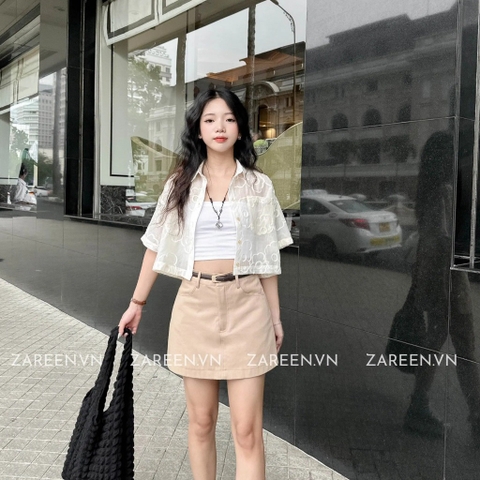 ÁO SƠ MI CROPTOP NƠ THÊU HOA ZAREEN SOM68
