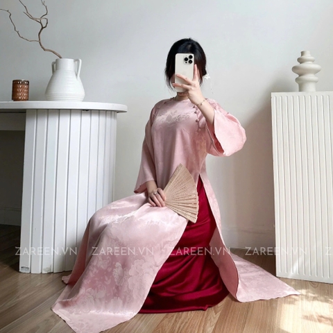 ÁO DÀI ĐAN THANH LỤA TẰM CỔ TRÒN ĐÍNH NÚT ZAREEN ADI03