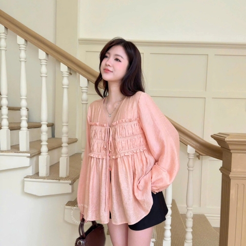 ÁO SƠ MI TƠ NHÚN NGỰC TAY PHỒNG ZAREEN SOM82