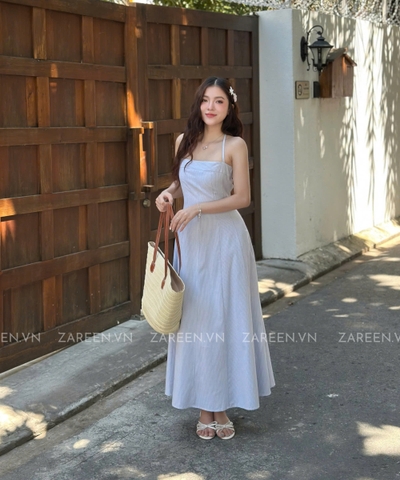 ĐẦM SỌC DÁNG DÀI BUỘC NƠ ZAREEN DAX105