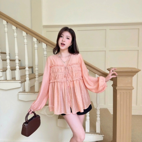 ÁO SƠ MI TƠ NHÚN NGỰC TAY PHỒNG ZAREEN SOM82