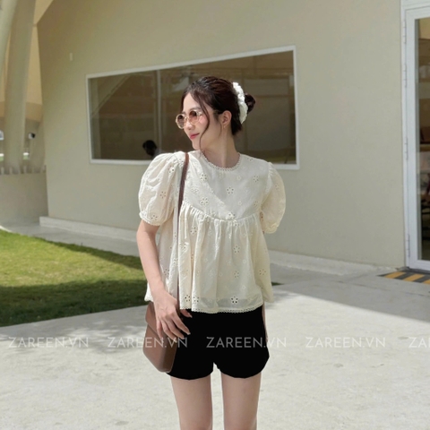 ÁO BABYDOLL THÊU HOA VIỀN REN ZAREEN VOA135