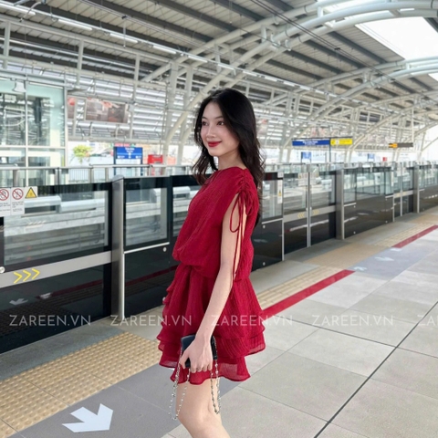 ĐẦM TƠ XÒE 2 TẦNG TAY THẮT NƠ ZAREEN DAX98