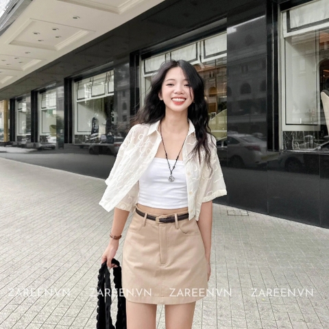ÁO SƠ MI CROPTOP NƠ THÊU HOA ZAREEN SOM68