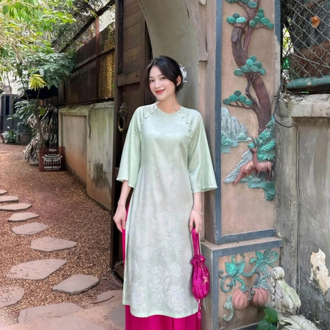 ÁO DÀI ĐAN THANH LỤA TẰM CỔ TRÒN ĐÍNH NÚT ZAREEN ADI03