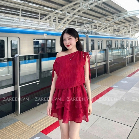 ĐẦM TƠ XÒE 2 TẦNG TAY THẮT NƠ ZAREEN DAX98