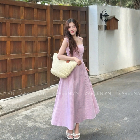 ĐẦM SỌC DÁNG DÀI BUỘC NƠ ZAREEN DAX105