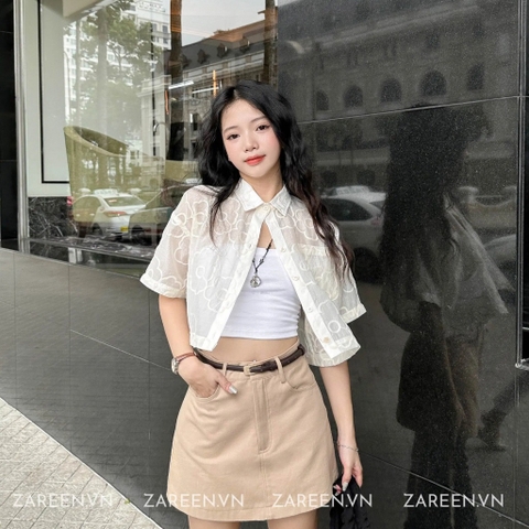 ÁO SƠ MI CROPTOP NƠ THÊU HOA ZAREEN SOM68