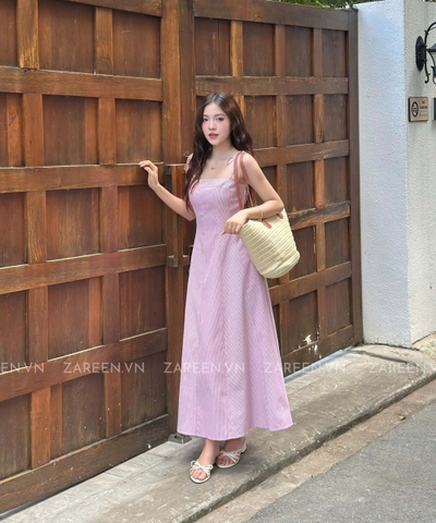 ĐẦM SỌC DÁNG DÀI BUỘC NƠ ZAREEN DAX105