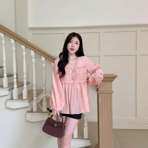 ÁO SƠ MI TƠ NHÚN NGỰC TAY PHỒNG ZAREEN SOM82
