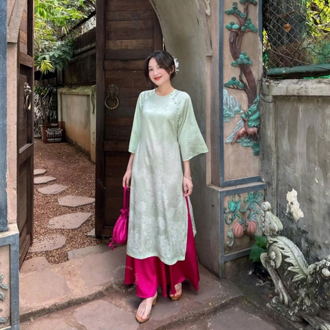 ÁO DÀI ĐAN THANH LỤA TẰM CỔ TRÒN ĐÍNH NÚT ZAREEN ADI03