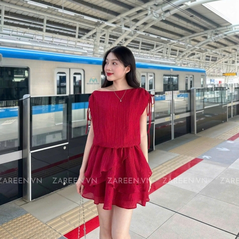 ĐẦM TƠ XÒE 2 TẦNG TAY THẮT NƠ ZAREEN DAX98