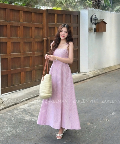 ĐẦM SỌC DÁNG DÀI BUỘC NƠ ZAREEN DAX105