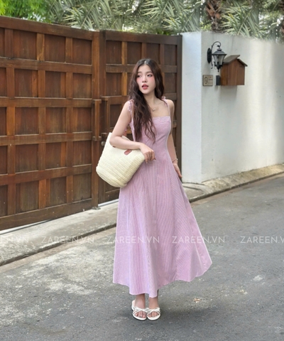 ĐẦM SỌC DÁNG DÀI BUỘC NƠ ZAREEN DAX105