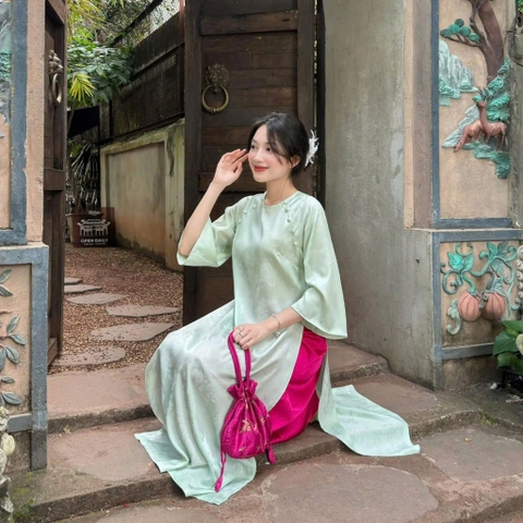 ÁO DÀI ĐAN THANH LỤA TẰM CỔ TRÒN ĐÍNH NÚT ZAREEN ADI03