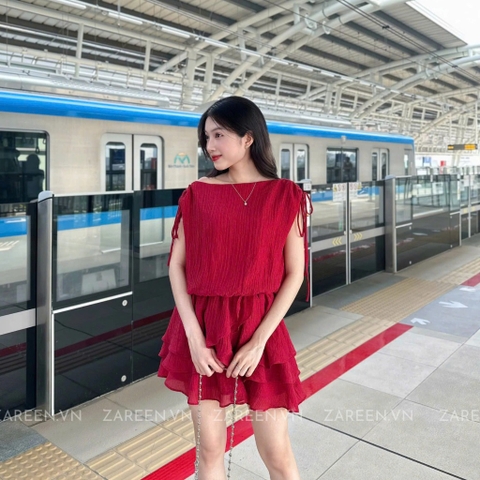 ĐẦM TƠ XÒE 2 TẦNG TAY THẮT NƠ ZAREEN DAX98