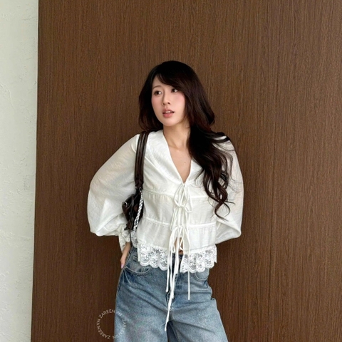 ÁO SƠ MI PHỐI REN THẮT NƠ ZAREEN SOM84
