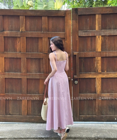 ĐẦM SỌC DÁNG DÀI BUỘC NƠ ZAREEN DAX105