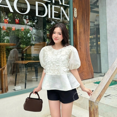 ÁO BABYDOLL TAY PHỒNG HOA NỔI ZAREEN VOA147