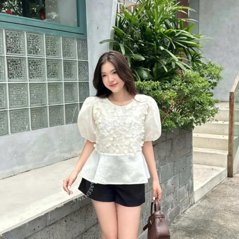 ÁO BABYDOLL TAY PHỒNG HOA NỔI ZAREEN VOA147