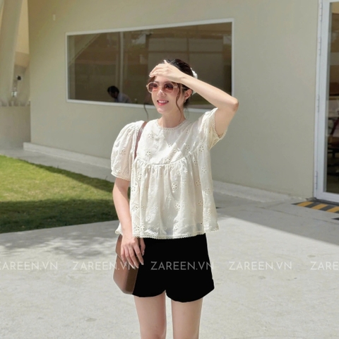 ÁO BABYDOLL THÊU HOA VIỀN REN ZAREEN VOA135
