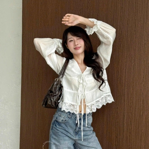 ÁO SƠ MI PHỐI REN THẮT NƠ ZAREEN SOM84