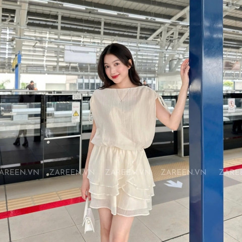 ĐẦM TƠ XÒE 2 TẦNG TAY THẮT NƠ ZAREEN DAX98