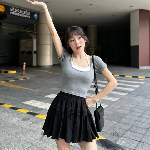 ÁO THUN CROPTOP PHỐI YẾM ZAREEN THU167