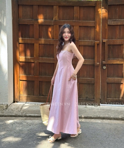 ĐẦM SỌC DÁNG DÀI BUỘC NƠ ZAREEN DAX105