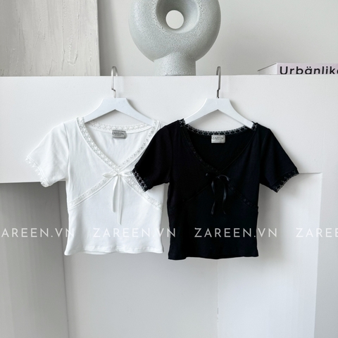 ÁO THUN CROPTOP CỔ V PHỐI REN ZAREEN THU163