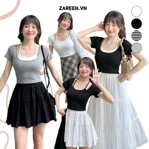 ÁO THUN CROPTOP PHỐI YẾM ZAREEN THU167