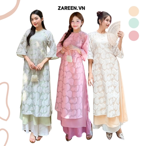 ÁO DÀI VĨNH HY HOA NỔI ĐÍNH NÚT ZAREEN ADI04