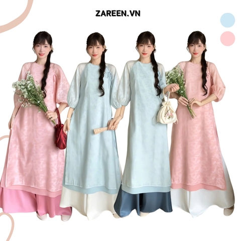 ÁO DÀI ÁI KHUÊ TƠ HOA TAY PHỒNG ZAREEN ADI06