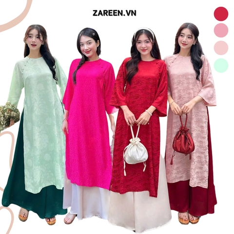 ÁO DÀI ĐAN THANH LỤA TẰM CỔ TRÒN ĐÍNH NÚT ZAREEN ADI03
