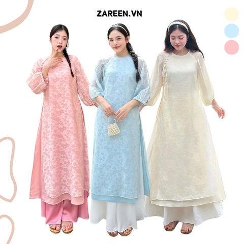 ÁO DÀI ÁI KHUÊ TƠ HOA TAY PHỒNG ZAREEN ADI06