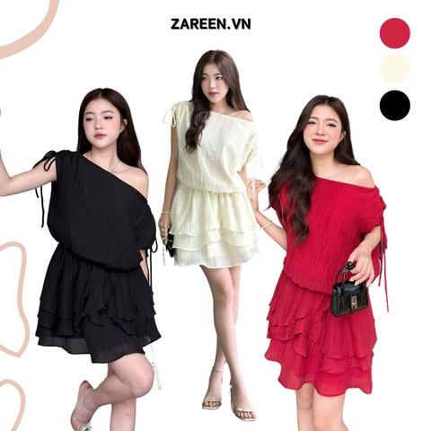 ĐẦM TƠ XÒE 2 TẦNG TAY THẮT NƠ ZAREEN DAX98