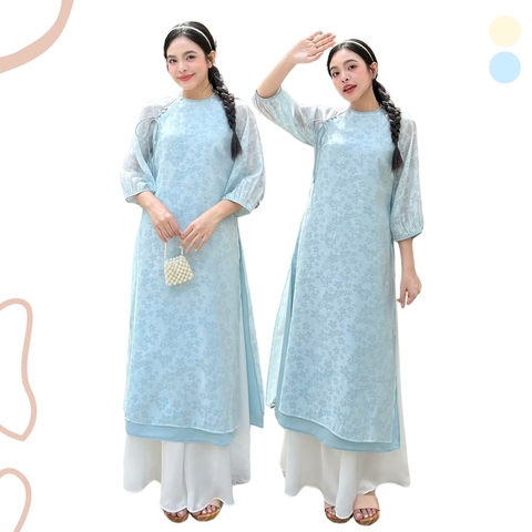 ÁO DÀI ÁI KHUÊ TƠ HOA TAY PHỒNG ZAREEN ADI06