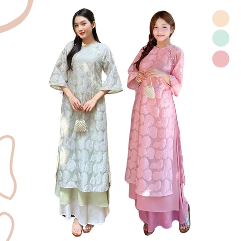 ÁO DÀI VĨNH HY HOA NỔI ĐÍNH NÚT ZAREEN ADI04