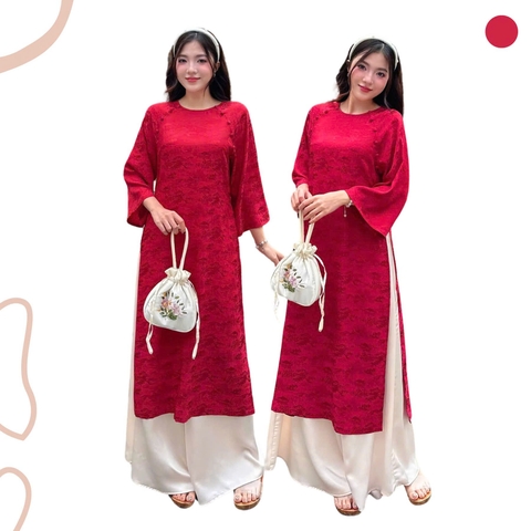 ÁO DÀI ĐAN THANH LỤA TẰM CỔ TRÒN ĐÍNH NÚT ZAREEN ADI03