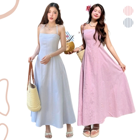 ĐẦM SỌC DÁNG DÀI BUỘC NƠ ZAREEN DAX105