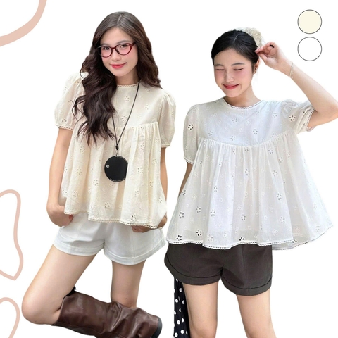 ÁO BABYDOLL THÊU HOA VIỀN REN ZAREEN VOA135