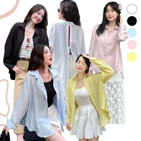 ÁO SƠ MI TAY DÀI CỘT NƠ ZAREEN SOM75