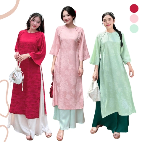 ÁO DÀI ĐAN THANH LỤA TẰM CỔ TRÒN ĐÍNH NÚT ZAREEN ADI03