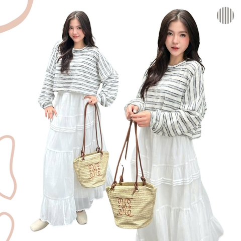 ÁO THUN SỌC CROPTOP TAY PHỒNG ZAREEN THU176