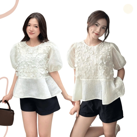 ÁO BABYDOLL TAY PHỒNG HOA NỔI ZAREEN VOA147