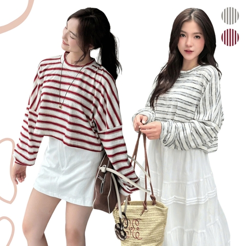 ÁO THUN SỌC CROPTOP TAY PHỒNG ZAREEN THU176